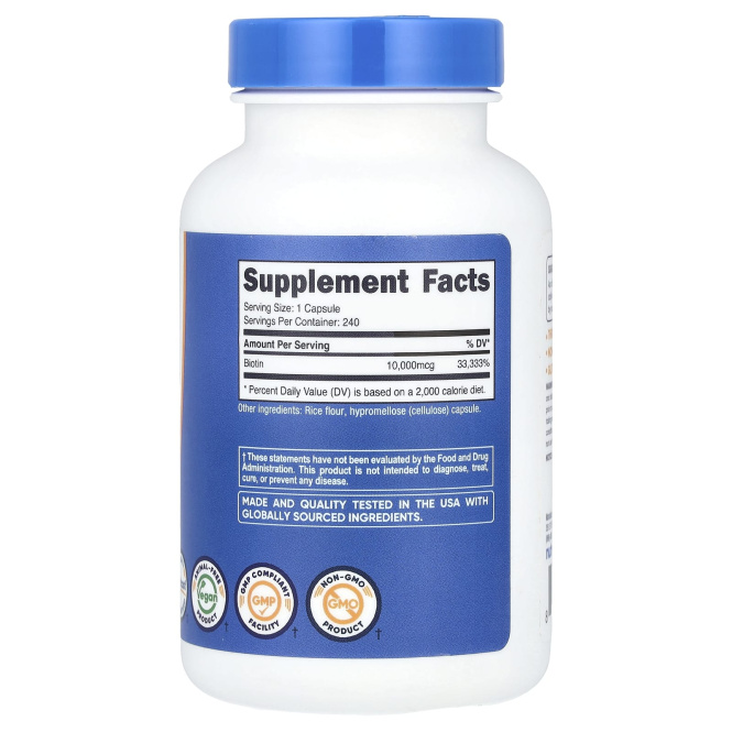Nutricost, Биотин, 10 000 мкг, 240 капсул