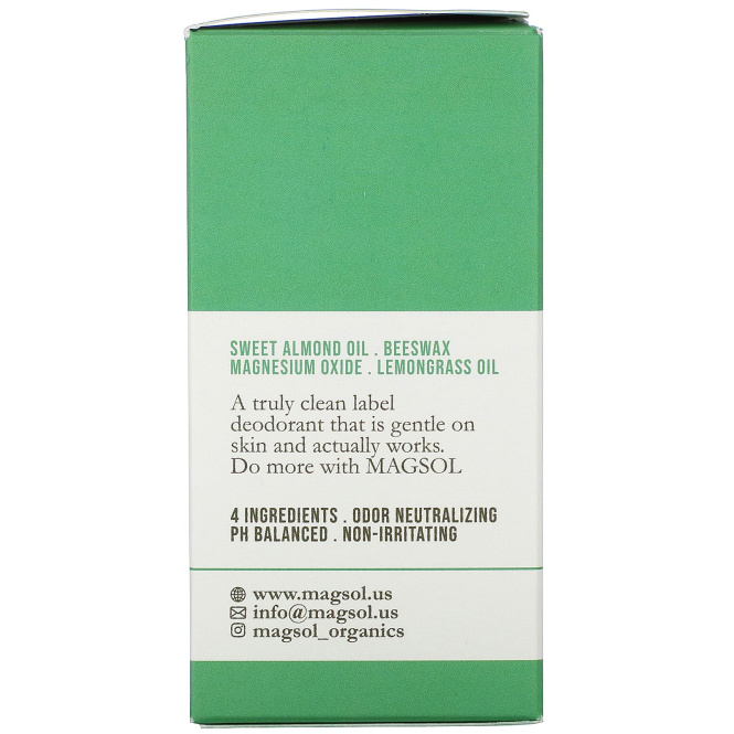Magsol, Magnesium Deodorant, Lemongrass, 3.2 oz (95 g)