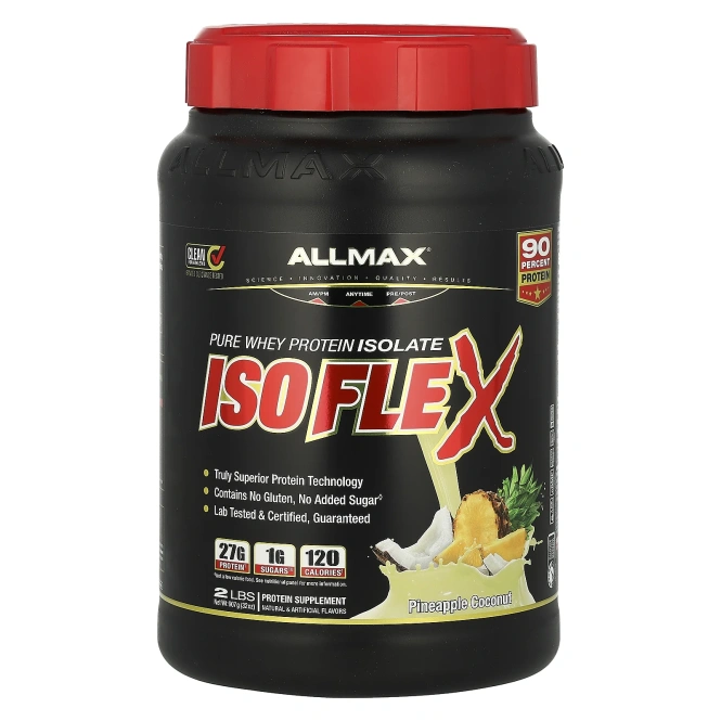 ALLMAX Nutrition, Isoflex, 100% ультрачистый изолят сывороточного белка (фильтрация заряженными ионными частицами), ананас и кокос, 2 фунта (907 г)