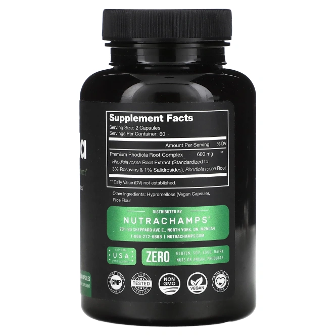 NutraChamps, родиола, 120 растительных капсул