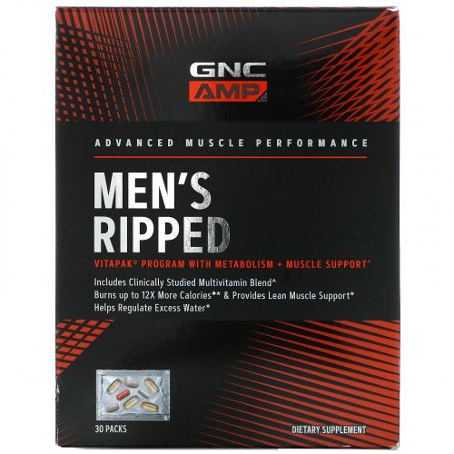 GNC AMP, Men's Ripped Vitapak Program with Metabolism + Muscle Support, 30 Packs