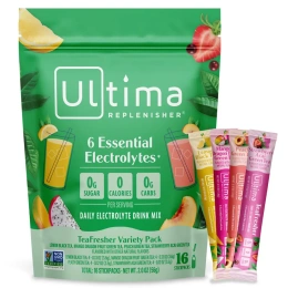 Ultima Replenisher, 6 незаменимых электролитов, смесь для приготовления напитка для ежедневного применения, ассорти для приготовления напитка Tea Fresher, 16 стикпаков, 56 г (2 унции)
