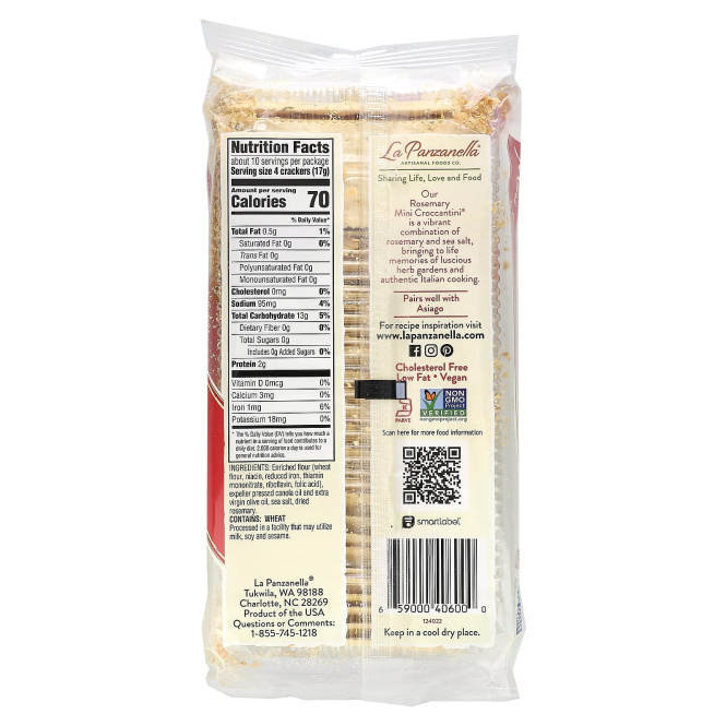 La Panzanella, мини-крекеры Croccantini, розмарин, 170 г (6 унций)