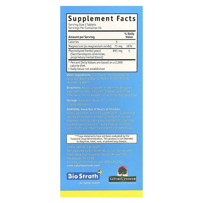 Bio-Strath, Постбиотик из ферментированных травяных дрожжей, с магнием, 100 таблеток
