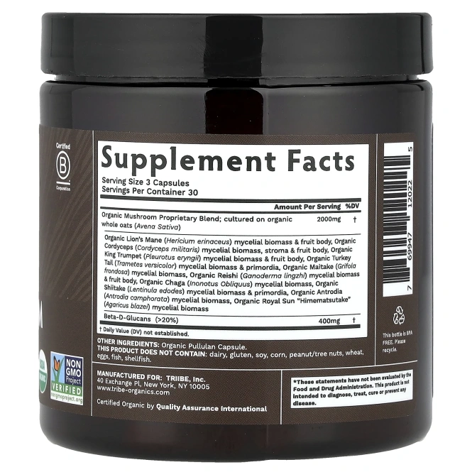 Tribe Organics, Золотая смесь грибов, 90 капсул