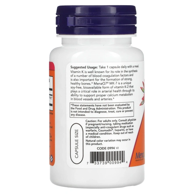 Now Foods, MK-7, витамин K2, повышенная сила действия, 300 мкг, 60 растительных капсул