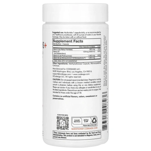 Codeage, витамины A, D и K +, 180 капсул