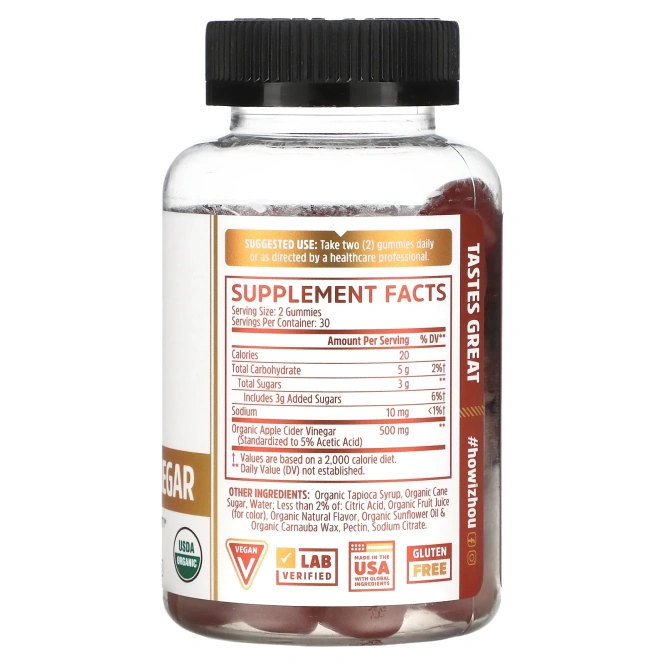 Zhou Nutrition, Яблочный уксус, урожай яблока, 60 веганских жевательных мармеладок