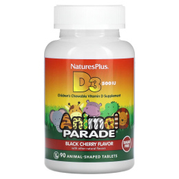 Nature's Plus Витамин D3 500 МЕ для Детей Animal Parade без сахара со вкусом черешни, 90 животных