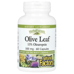 Natural Factors, Herbal Factors, листья оливкового дерева, 500 мг, 60 капсул