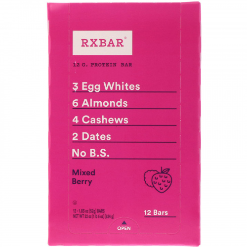 RXBAR, Протеиновые батончики, ягода, 12 батончиков, 52 г (1,83 унции)