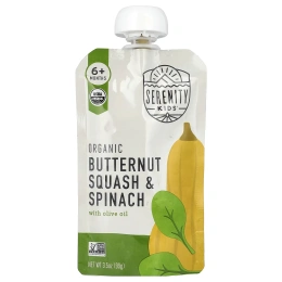 Serenity Kids, органическая мускатная тыква и шпинат с оливковым маслом, для детей от 6 месяцев, 6 паучей по 99 г (3,5 унции)
