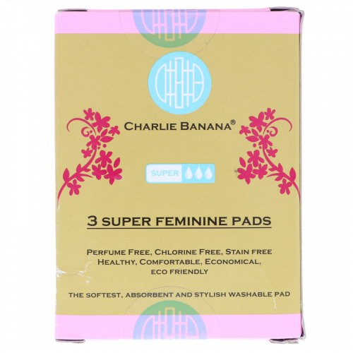 Charlie Banana, Супер-прокладки для женщин, Черные, 3 прокладки + 1 эко-сумка