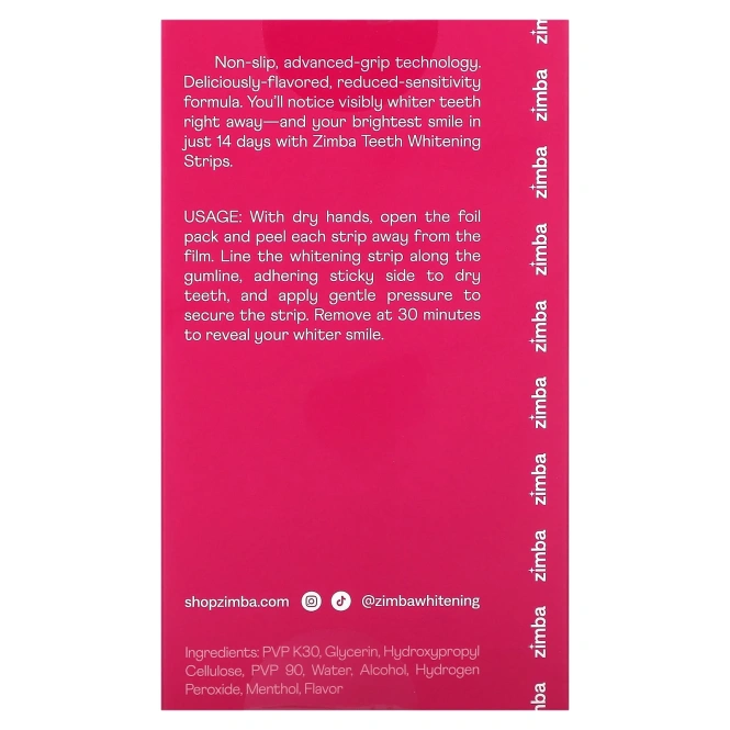 Zimba, полоски для отбеливания зубов, клубника, 14 шт.