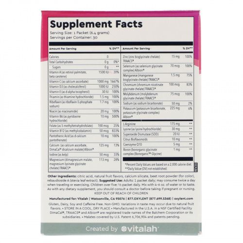 Vitalah, Oxylent, Multivitamin Supplement Drink, Sparkling Berries, 30 Packets, 0.23 oz (6.4 g) Each