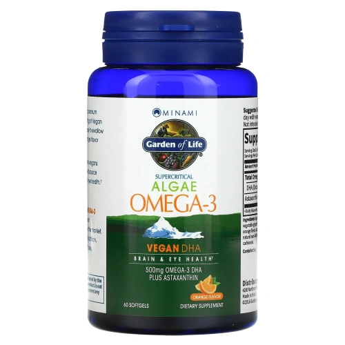 Minami Nutrition, VeganDHA, сверхкритическая добавка Омега-3, апельсиновый аромат, 60 мягких желатиновых капсул
