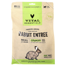 Vital Essentials, сублимированный сырой протеин, хрустящие мини-бобы, для кошек, блюдо из кролика, 340,2 г (12 унций)