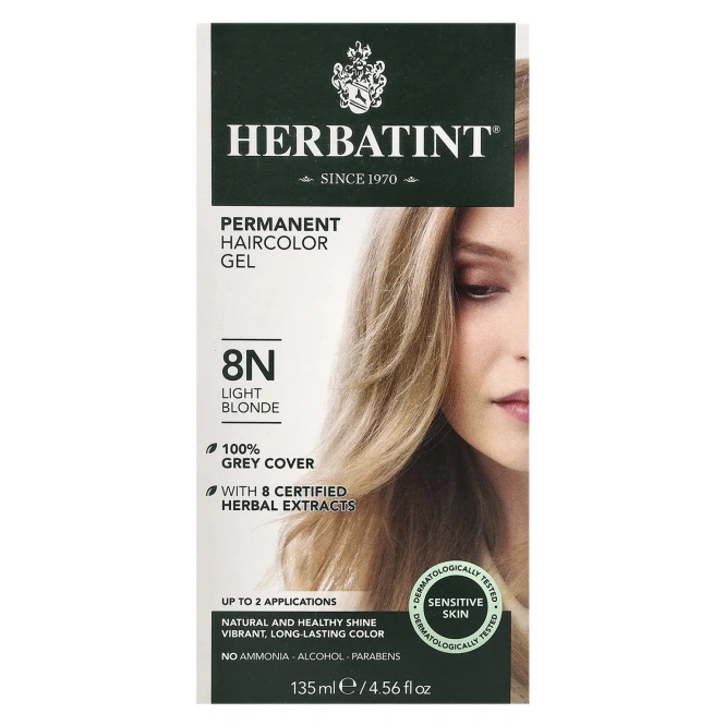 Herbatint, Перманентная травяная краска-гель для волос, 8N, светлый блондин, 4,56 жидкой унции (135 мл)