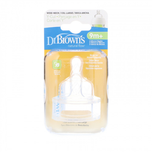 Dr. Brown's, Natural Flow, Silicone Nipples, Y-Cut, Wide-Neck, 9 + Months, 2 Pack