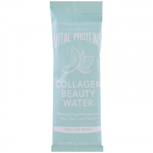 Vital Proteins, Вода для красоты с коллагеном, дыня с мятой, 14 пакетиков, 13 г (0,46 унции) каждый