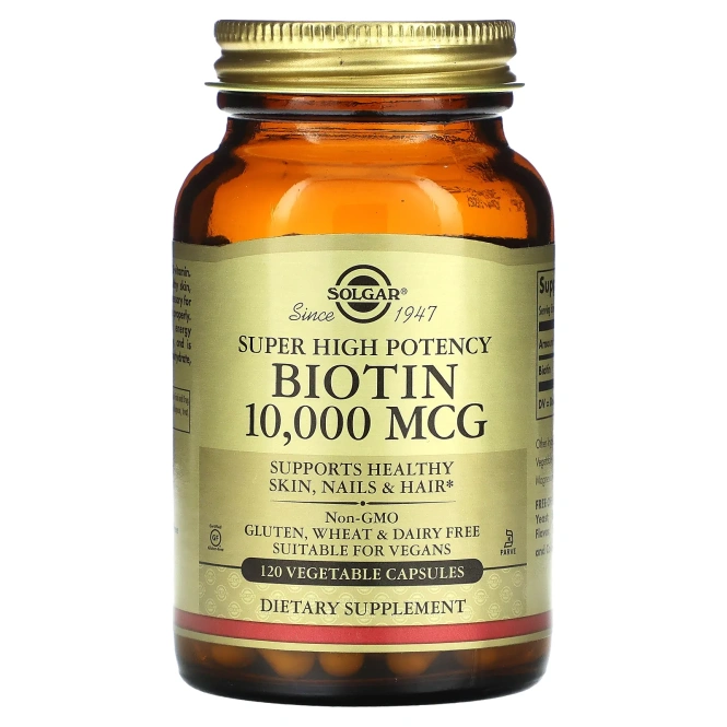 Solgar Biotin 10000 mcg, высокоэффективный, 120 растительных капсул