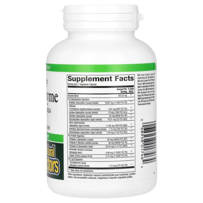 Natural Factors, Мультиферменты, сильное действие, вегетарианская формула, 120 вегетарианских капсул