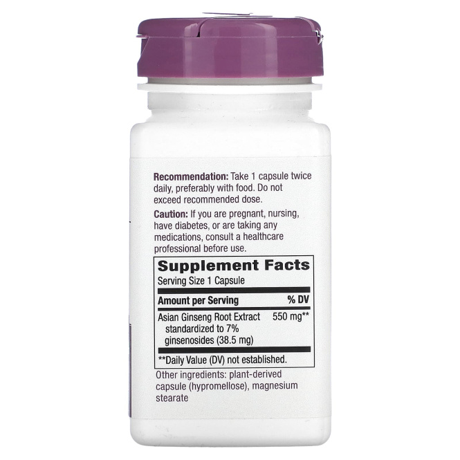 Nature's Way, Азиатский женьшень, стандартизированный, 60 вегетарианских капсул