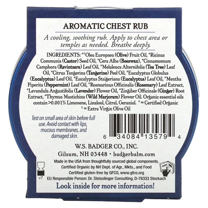 Badger Company, Ароматная Mазь для Грудной Клетки, Эвкалипт и Мята 2 унции (56 г)