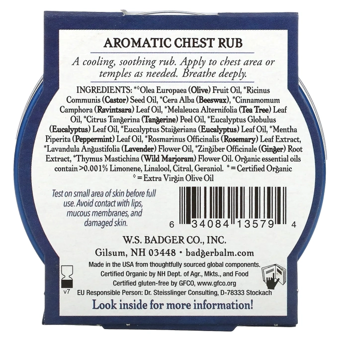 Badger Company, Ароматная Mазь для Грудной Клетки, Эвкалипт и Мята 2 унции (56 г)