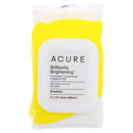 Acure, Сверкающие, кокосовые очищающие салфетки, 30 шт.