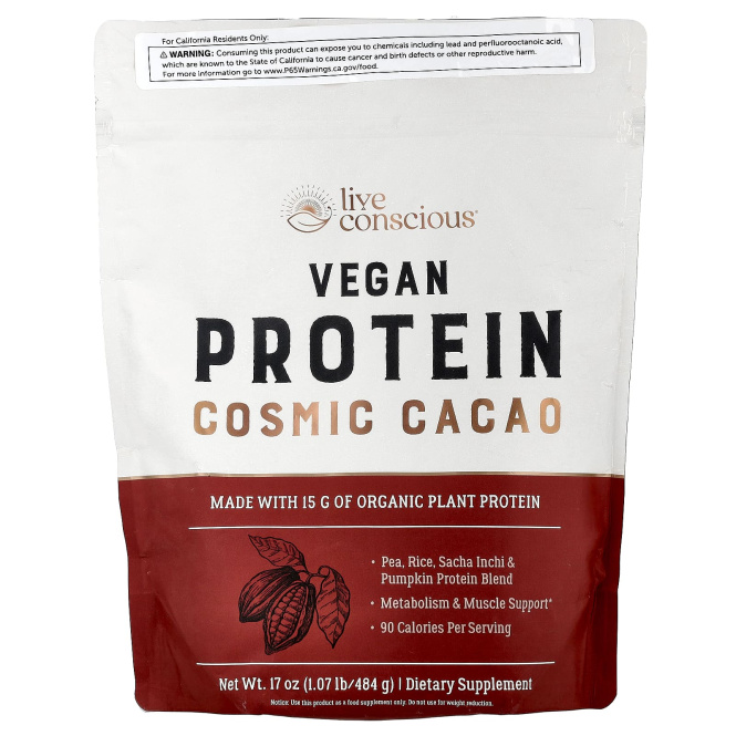 Live Conscious, Vegan Protein, Cosmic Cacao, 484 г (1,07 фунта)