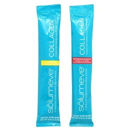 Solumeve, пептиды коллагена с витамином C и гиалуроновой кислотой, ассорти со вкусом лимона и граната, 10 пакетиков по 5,15 г (0,18 унции)