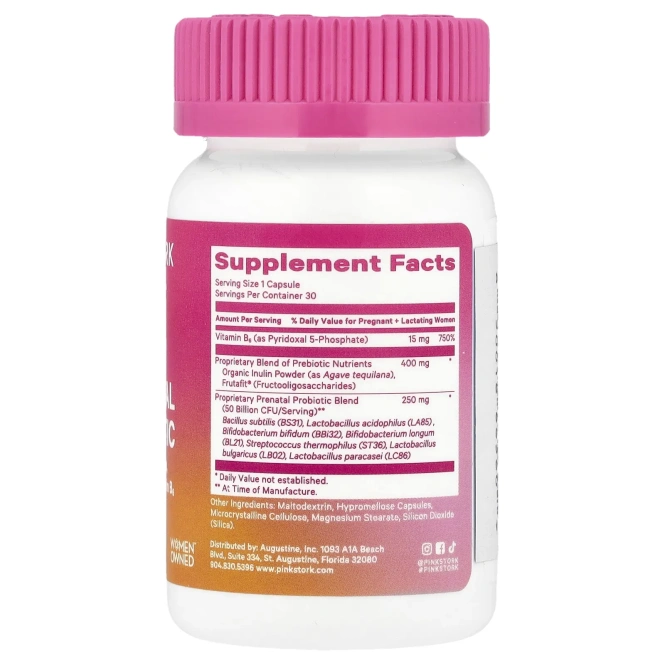 Pink Stork, Пренатальный пробиотик с витамином B6, 30 капсул