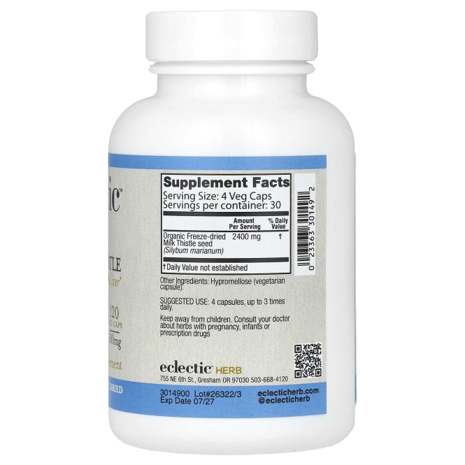 Eclectic Herb, сублимированный расторопша, 2400 мг, 120 растительных капсул (600 мг в 1 капсуле)