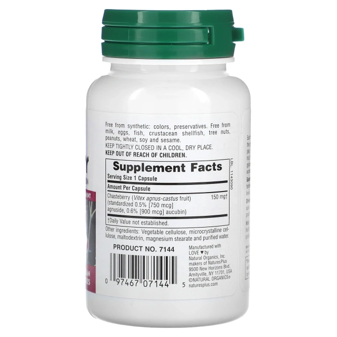NaturesPlus, Herbal Actives, Chasteberry, 150 мг, 60 веганских капсул