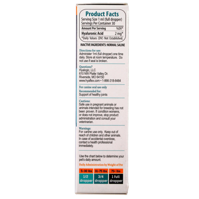 Hyalogic, Гиалуроновая кислота, HyaFlex, для собак, 1 унция (30 мл)