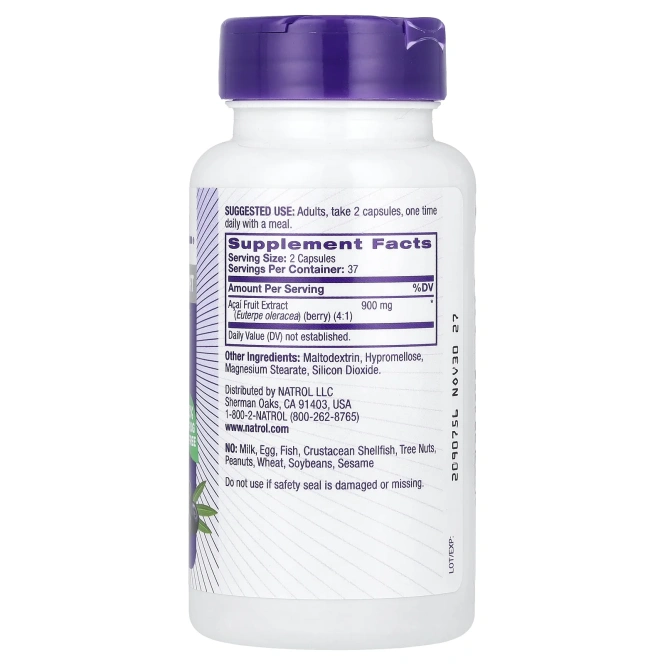 Natrol, Ягоды асаи, 1000 мг, 75 вегетарианских капсул