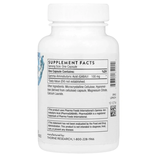 Thorne Research, PharmaGABA-100, 60 вегетарианских капсул