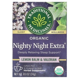 Traditional Medicinals, Organic Nighty Night Extra, мелисса и валериана, без кофеина, 16 чайных пакетиков в упаковке, 24 г (0,85 унции)