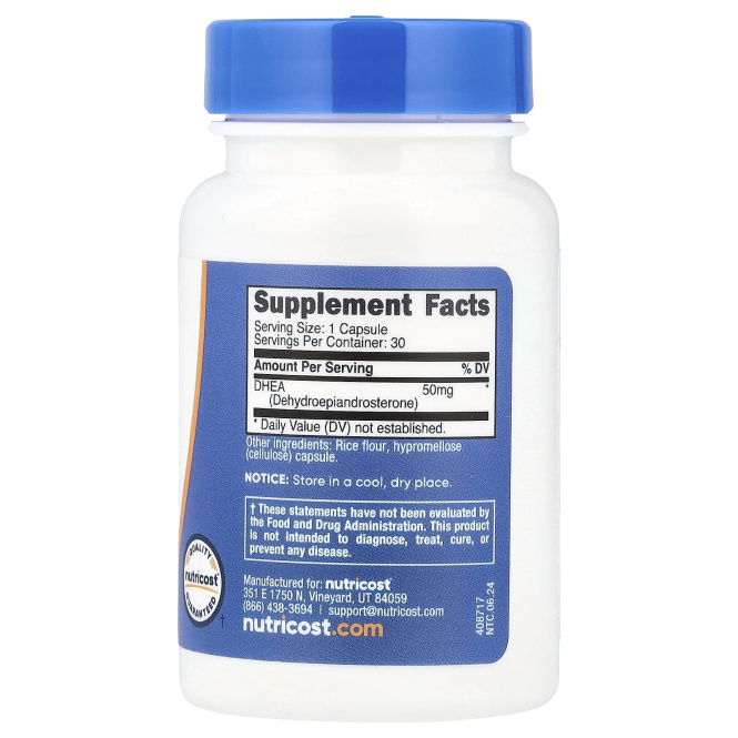 Nutricost, ДГЭА, 50 мг, 30 капсул