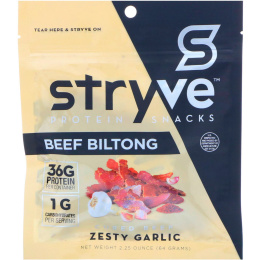Stryve Foods, Protein Snacks Beef Biltong, Zesty Garlic, 2.25 oz (64 g)