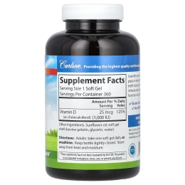 Carlson Labs, Vitamin D3, 25 mcg, 1000 МЕ, 360 Soft Gels