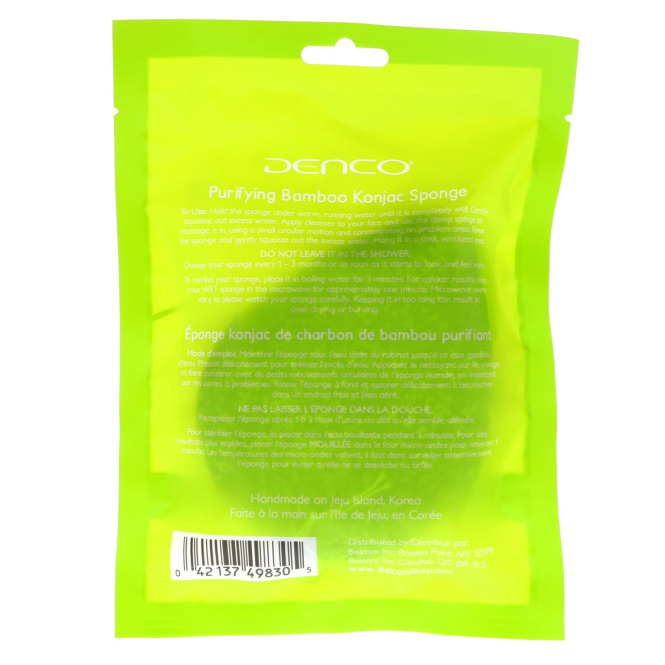 Denco, Спонж с конджаком, Очищающий с бамбуком и углем, 1 спонж