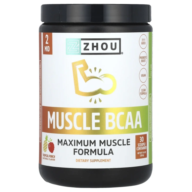 Zhou Nutrition, Muscle BCAA Powder Тропический пунш 11,6 унции