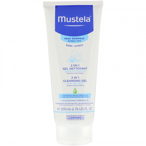 Mustela, Очищающий гель для малышей 2 в 1, для нормальной кожи, 6,76 ж. унц. (200 мл)
