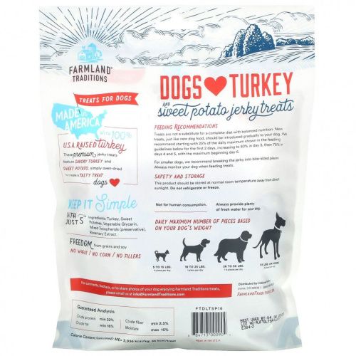 Farmland Traditions, Dogs Love Turkey & Sweet Potato, вяленое лакомство, 453 г (16 унций)