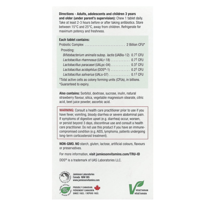 Jamieson Vitamins, Жевательные пробиотики, натуральная клубника, 60 жевательных таблеток