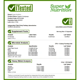 Super Nutrition, органический гриб кордицепс, 1 г, 60 растительных капсул (0,5 г в 1 капсуле)