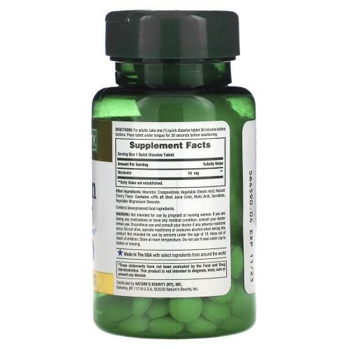 Nature's Bounty, Мелатонин, быстрое растворение, 10 мг, 45 быстрорастворимых таблеток