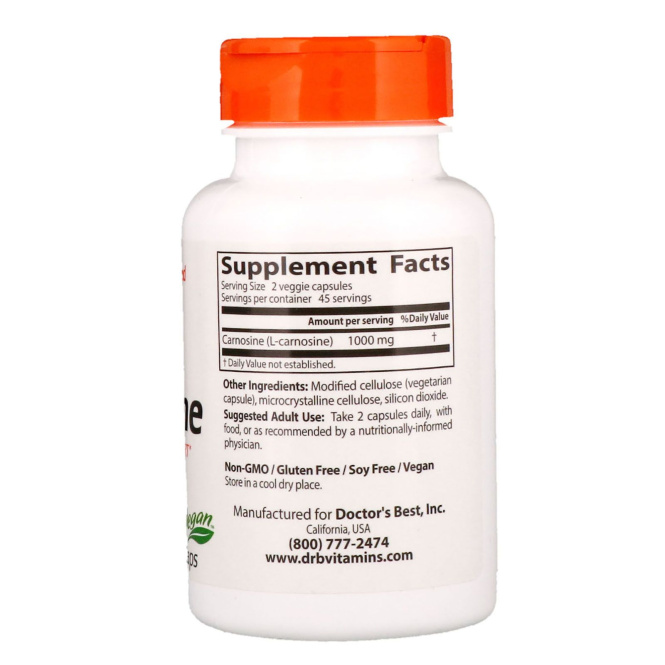 Doctor's Best, Карнозин, 500 мг, 90 вегетарианских капсул